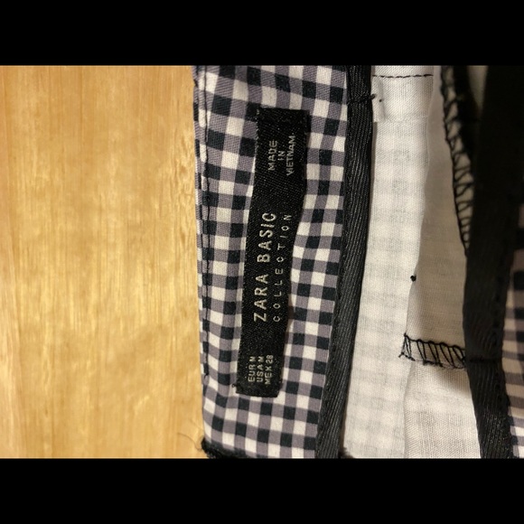 Zara black and white check stretch cotton skirt 10 - Picture 7 of 9